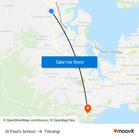 St Paul's School to Titirangi map