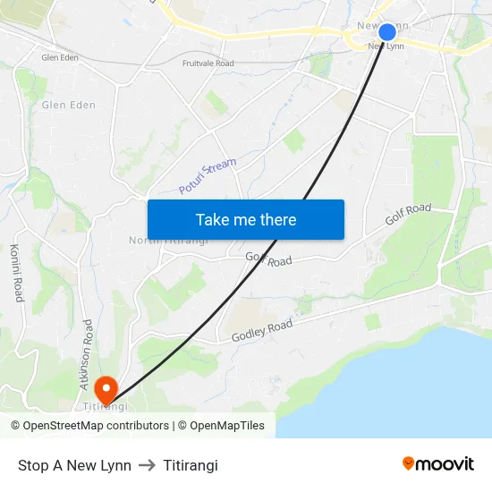 Stop A New Lynn to Titirangi map