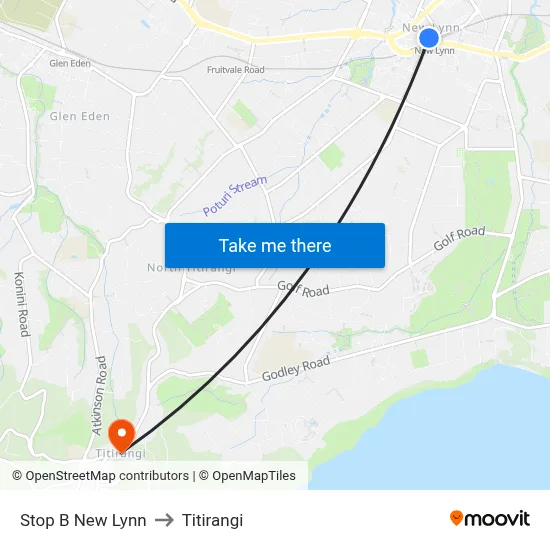 Stop B New Lynn to Titirangi map