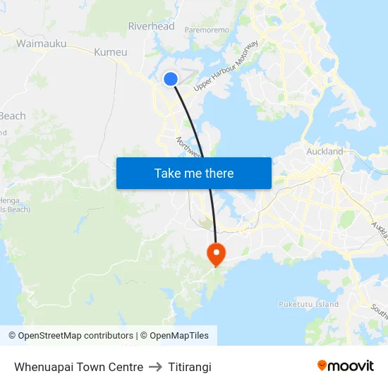 Whenuapai Town Centre to Titirangi map