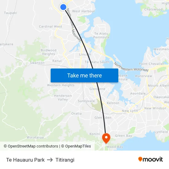 Te Hauauru Park to Titirangi map