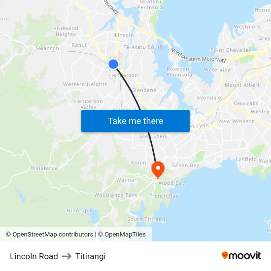 Lincoln Road to Titirangi map