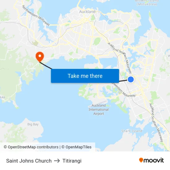 Saint Johns Church to Titirangi map
