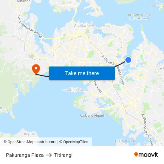 Pakuranga Plaza to Titirangi map