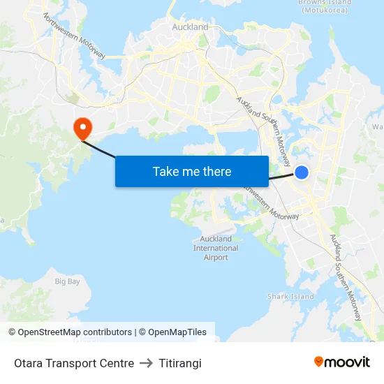 Otara Transport Centre to Titirangi map