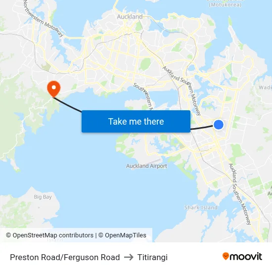 Preston Road/Ferguson Road to Titirangi map