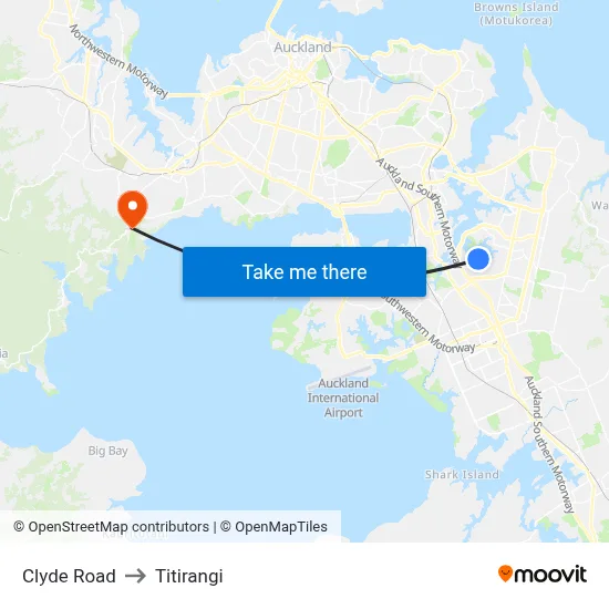 Clyde Road to Titirangi map