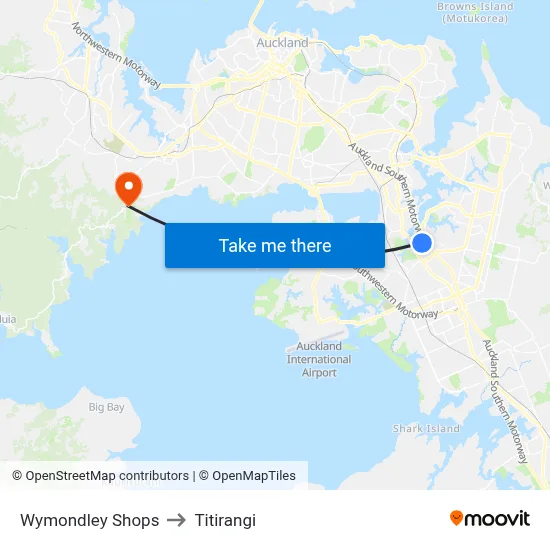 Wymondley Shops to Titirangi map
