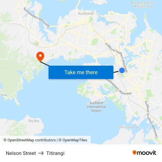 Nelson Street to Titirangi map