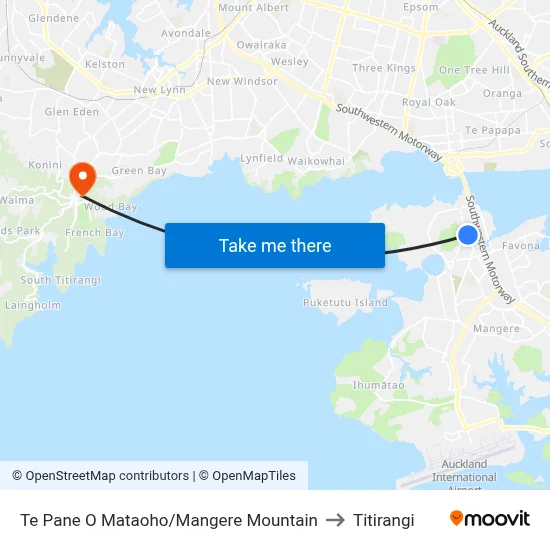 Te Pane O Mataoho/Mangere Mountain to Titirangi map