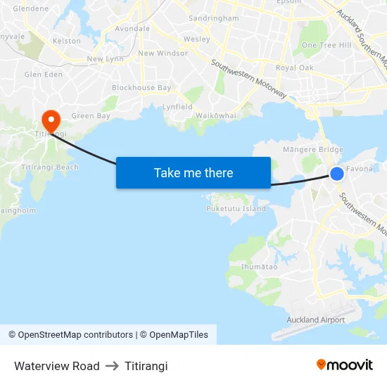 Waterview Road to Titirangi map