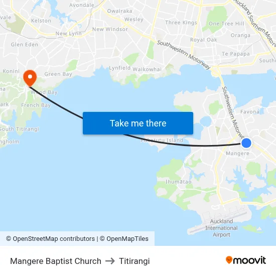 Mangere Baptist Church to Titirangi map