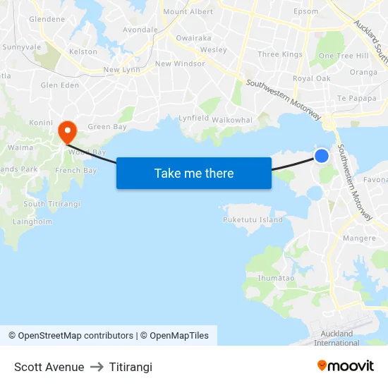 Scott Avenue to Titirangi map