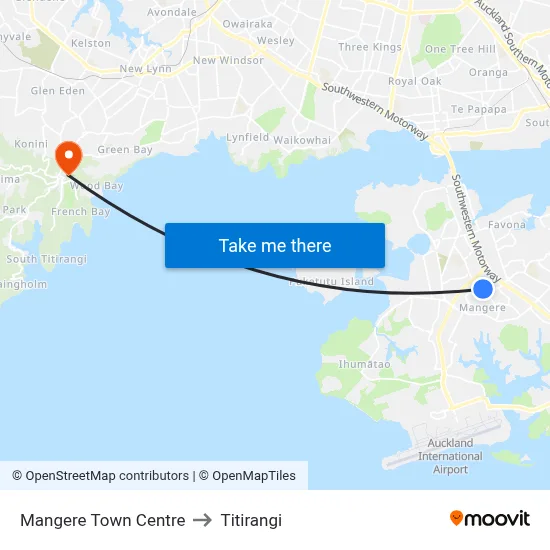 Mangere Town Centre to Titirangi map