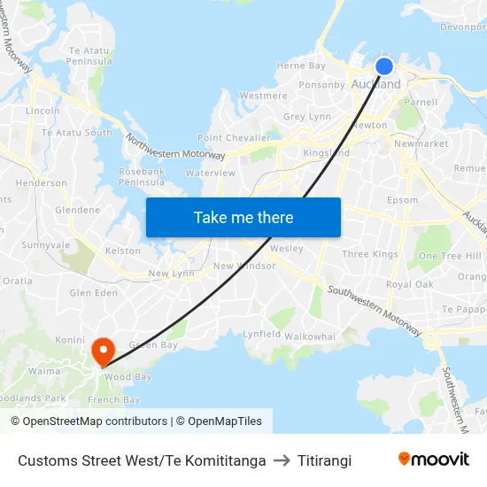 Customs Street West/Te Komititanga to Titirangi map