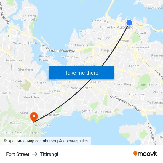 Fort Street to Titirangi map