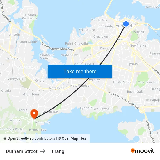 Durham Street to Titirangi map
