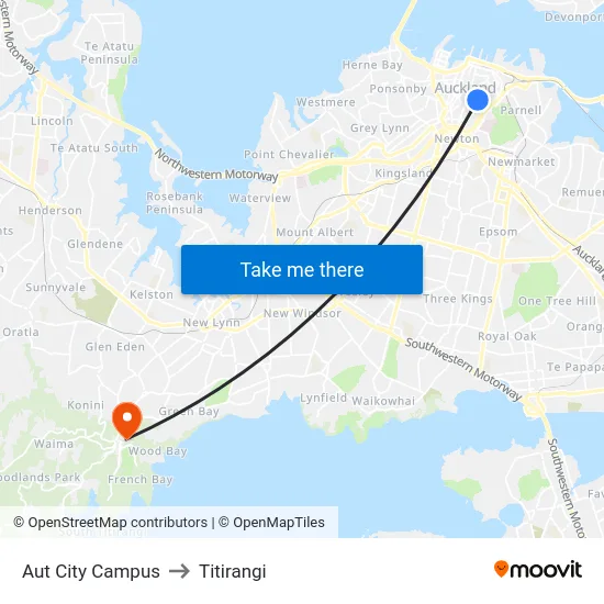 Aut City Campus to Titirangi map