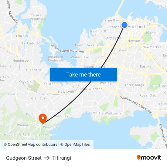 Gudgeon Street to Titirangi map
