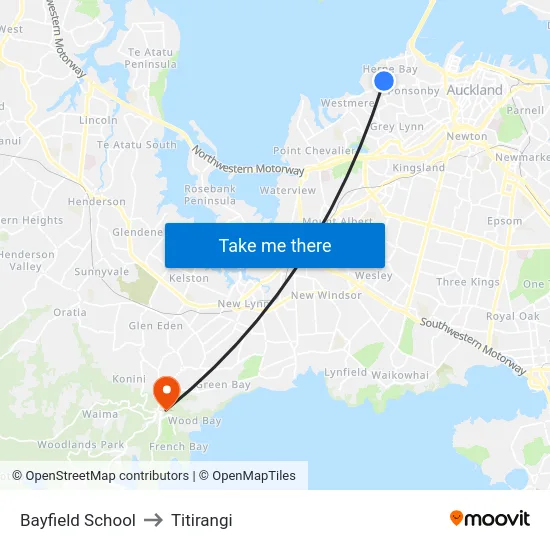 Bayfield School to Titirangi map