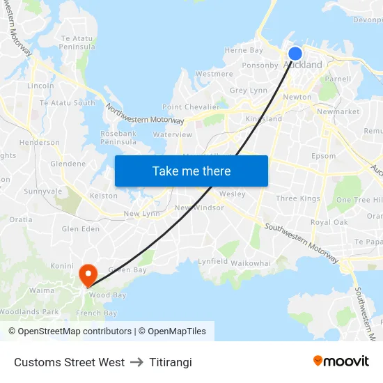 Customs Street West to Titirangi map