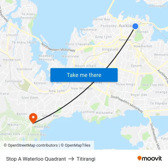 Stop A Waterloo Quadrant to Titirangi map
