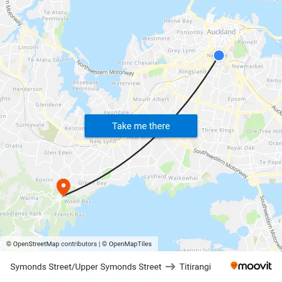 Symonds Street/Upper Symonds Street to Titirangi map