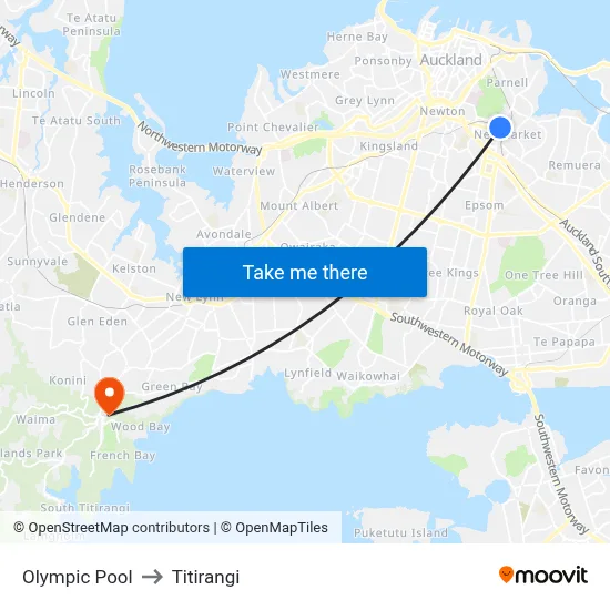 Olympic Pool to Titirangi map
