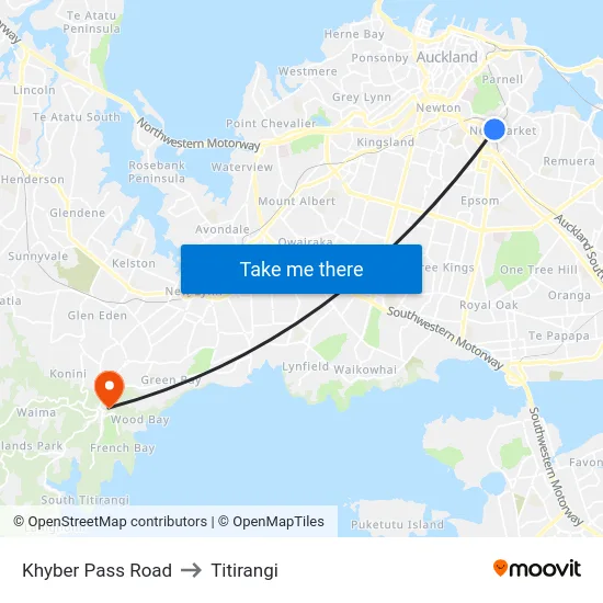 Khyber Pass Road to Titirangi map