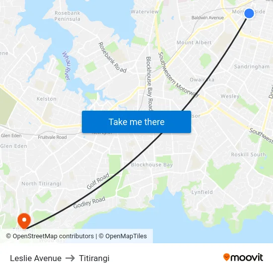 Leslie Avenue to Titirangi map
