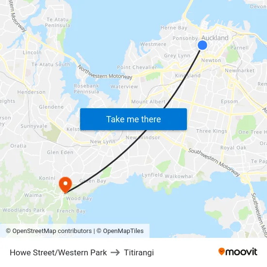 Howe Street/Western Park to Titirangi map