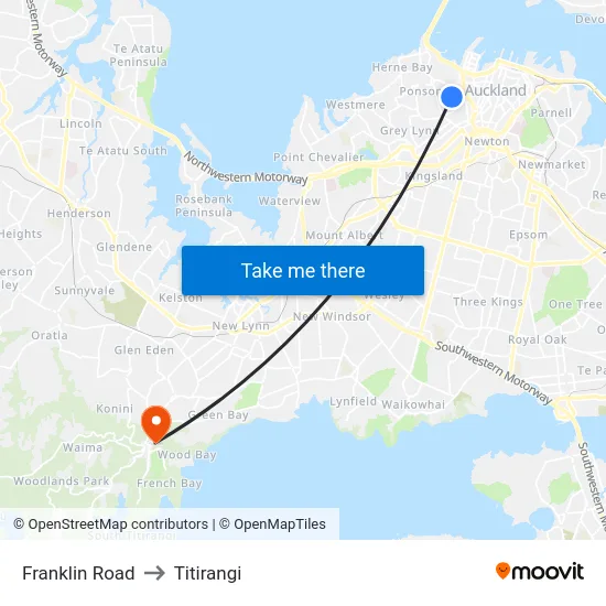 Franklin Road to Titirangi map