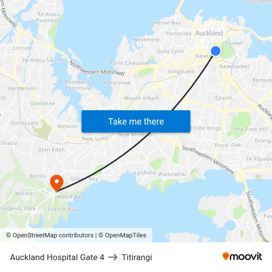Auckland Hospital Gate 4 to Titirangi map