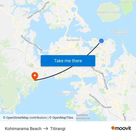 Kohimarama Beach to Titirangi map