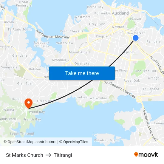 St Marks Church to Titirangi map