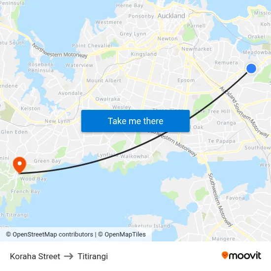 Koraha Street to Titirangi map