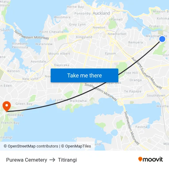 Purewa Cemetery to Titirangi map