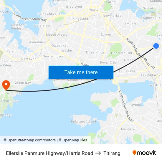 Ellerslie Panmure Highway/Harris Road to Titirangi map