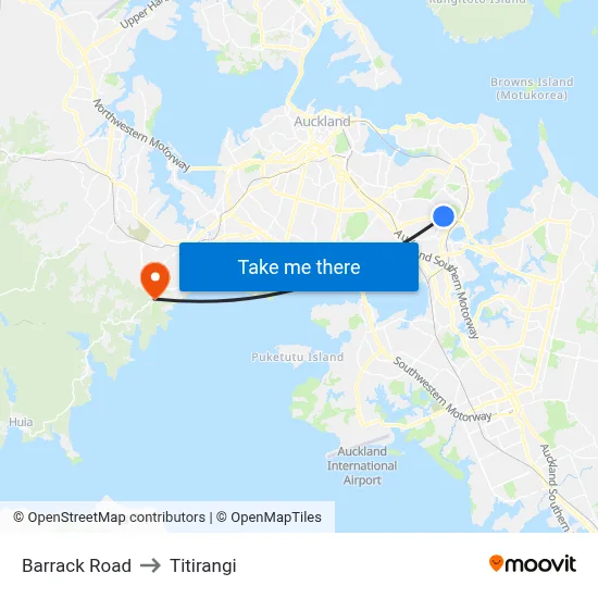 Barrack Road to Titirangi map