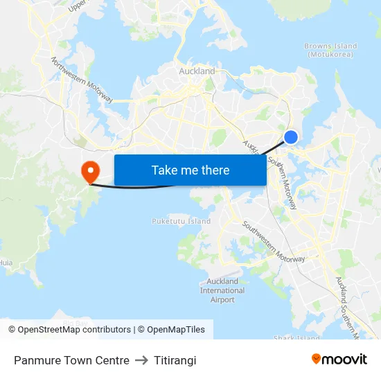 Panmure Town Centre to Titirangi map