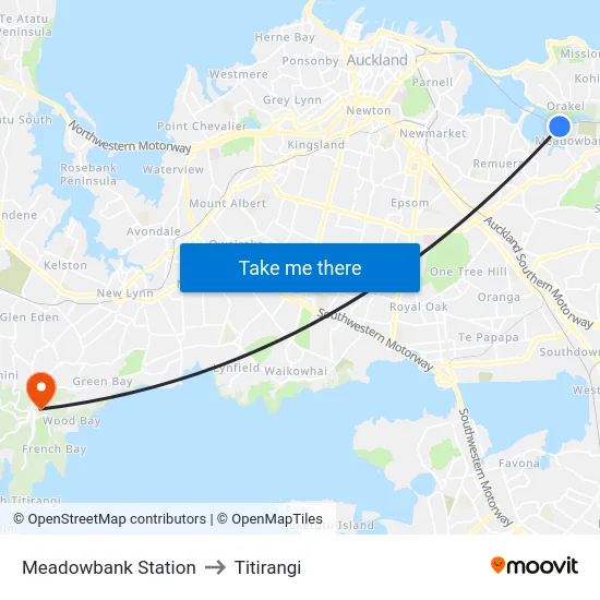 Meadowbank Station to Titirangi map