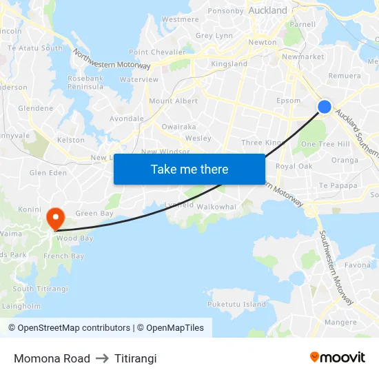 Momona Road to Titirangi map