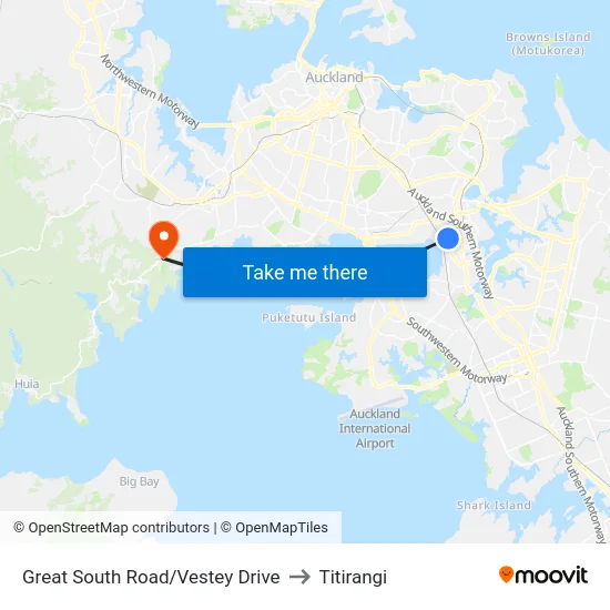 Great South Road/Vestey Drive to Titirangi map