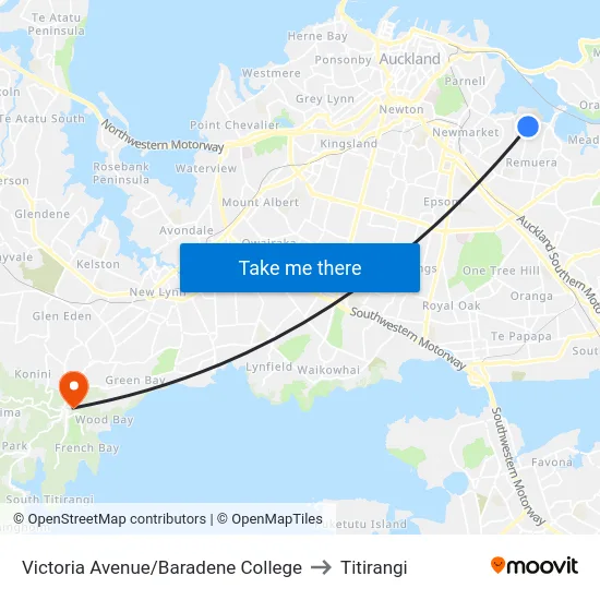 Victoria Avenue/Baradene College to Titirangi map