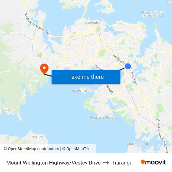 Mount Wellington Highway/Vestey Drive to Titirangi map