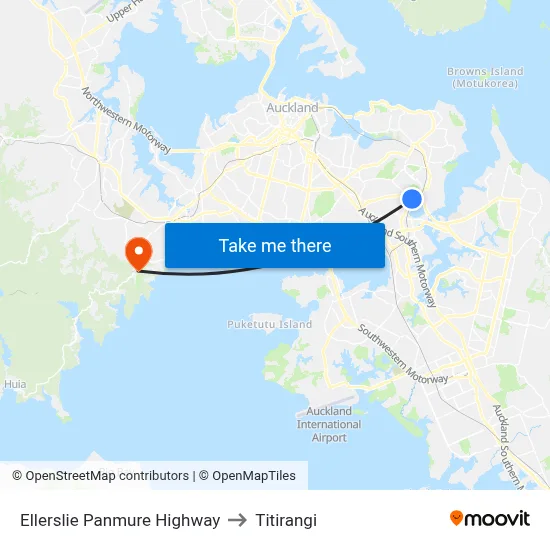 Ellerslie Panmure Highway to Titirangi map
