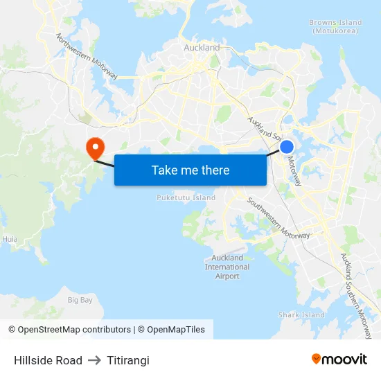 Hillside Road to Titirangi map