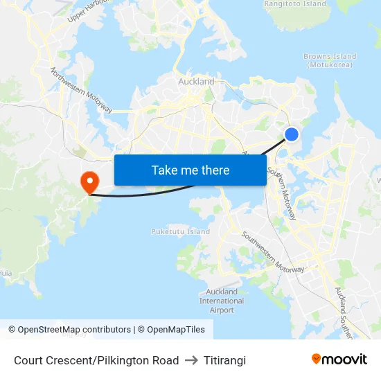 Court Crescent/Pilkington Road to Titirangi map