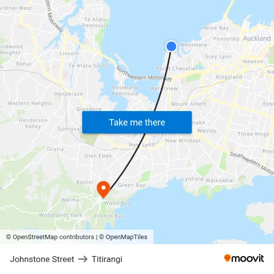 Johnstone Street to Titirangi map