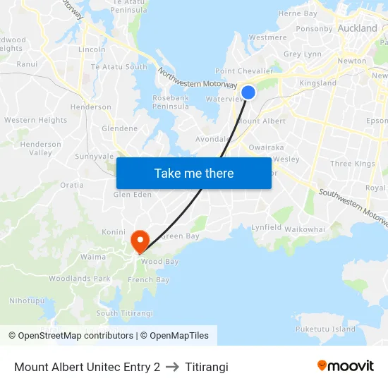 Mount Albert Unitec Entry 2 to Titirangi map